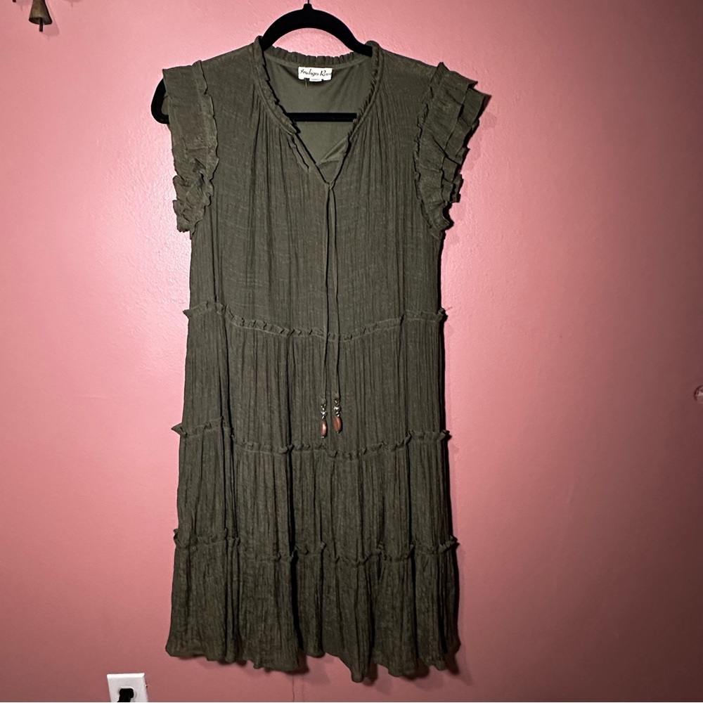 Indigo Rose Midi Dress with Ruffle Accents